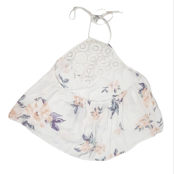 kendall & kylie Cropped Floral Halter Tie Up Top- Crochet Detail Y2K 90s - Picture 4 of 10